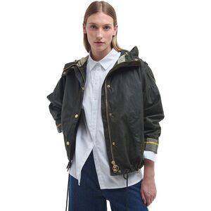 BARBOUR Bark Inez Wax Jacket UK 18 EU 44 US 14 Waxed Hooded Bomber Jacket